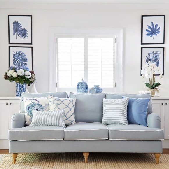 Styled lounge room with blue feature