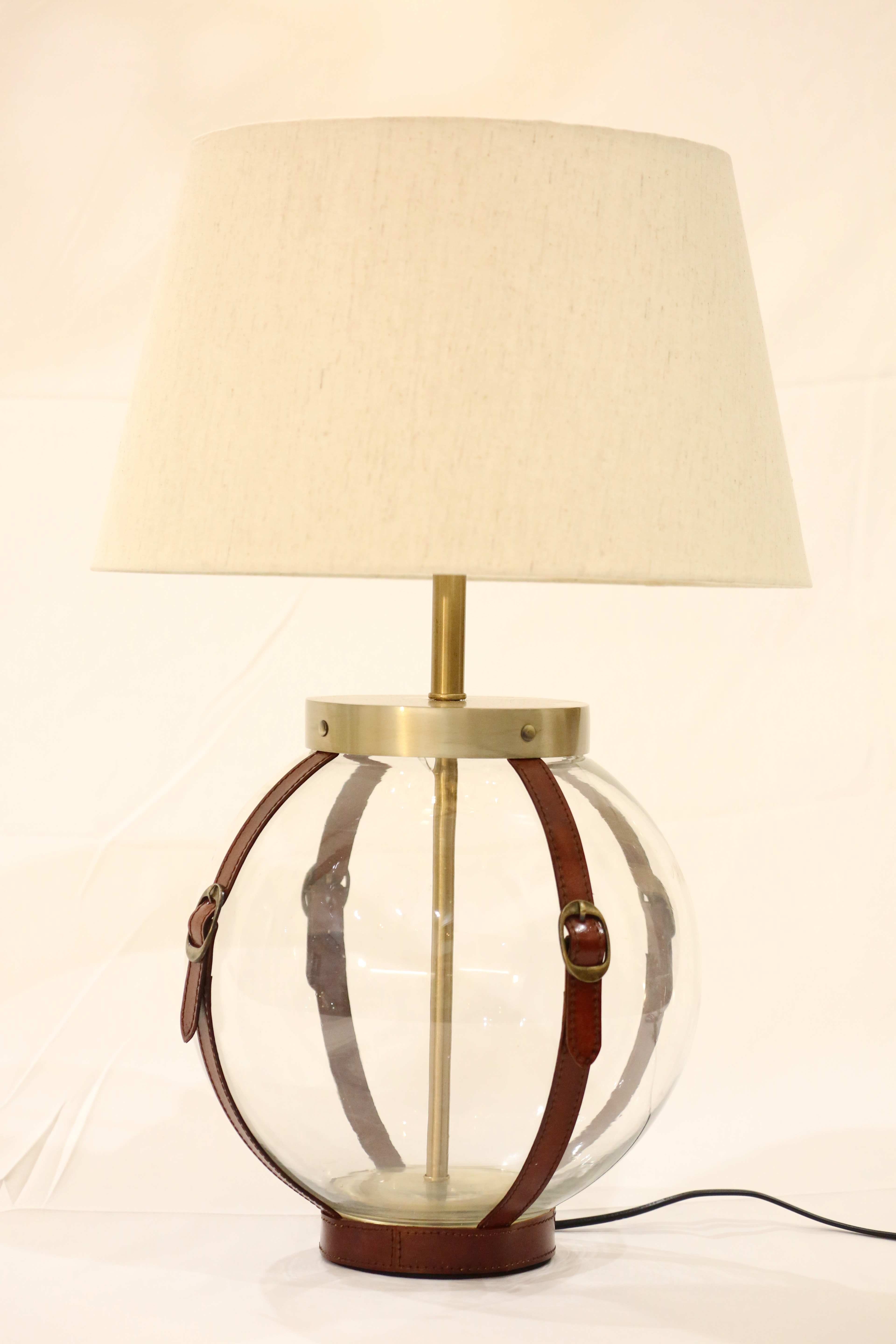 Glass and Leather Table Lamp