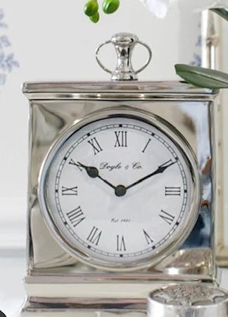 rectangle mantle clock white face shiny small