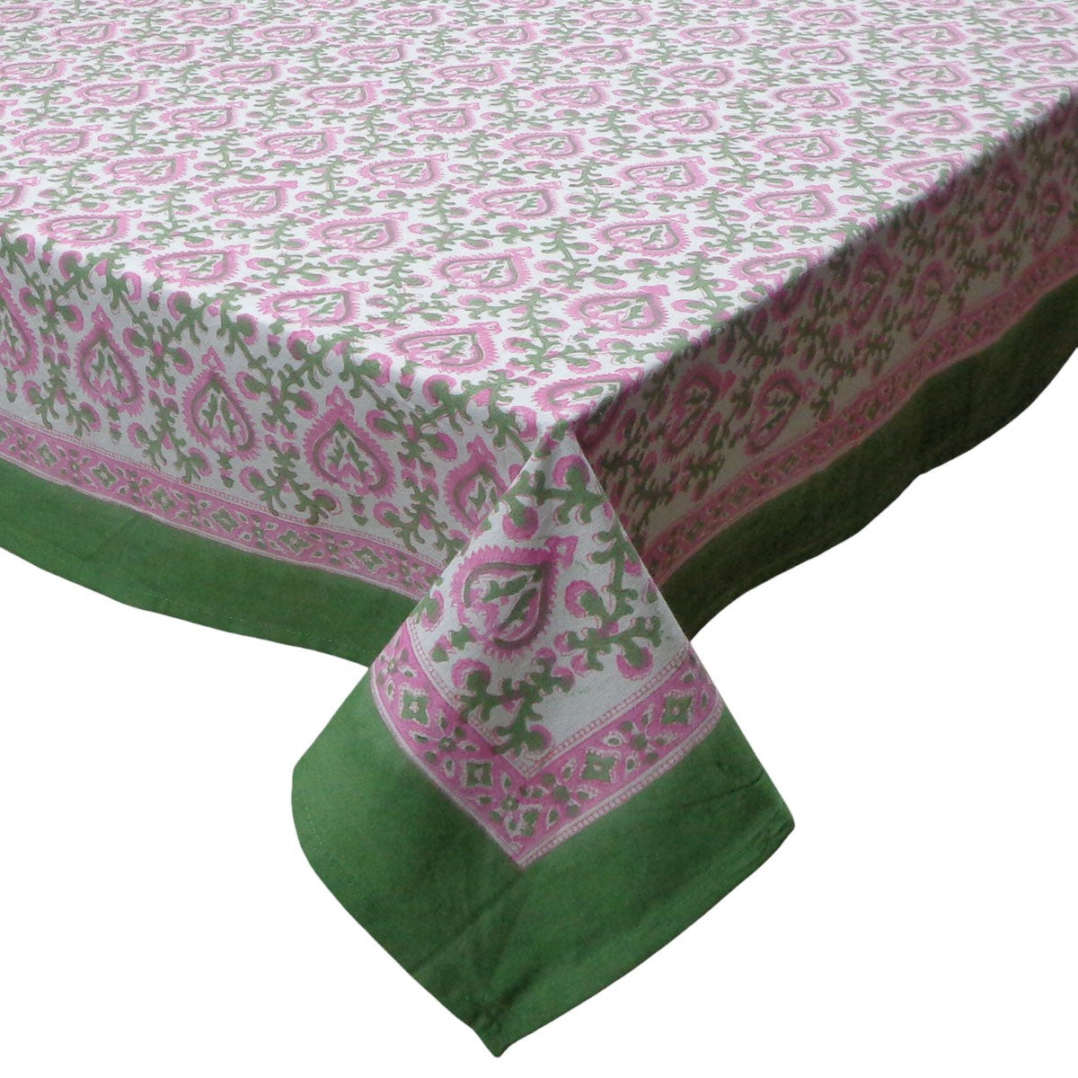 Block Printed Table Cloth 150x220 Pink Green Mogul