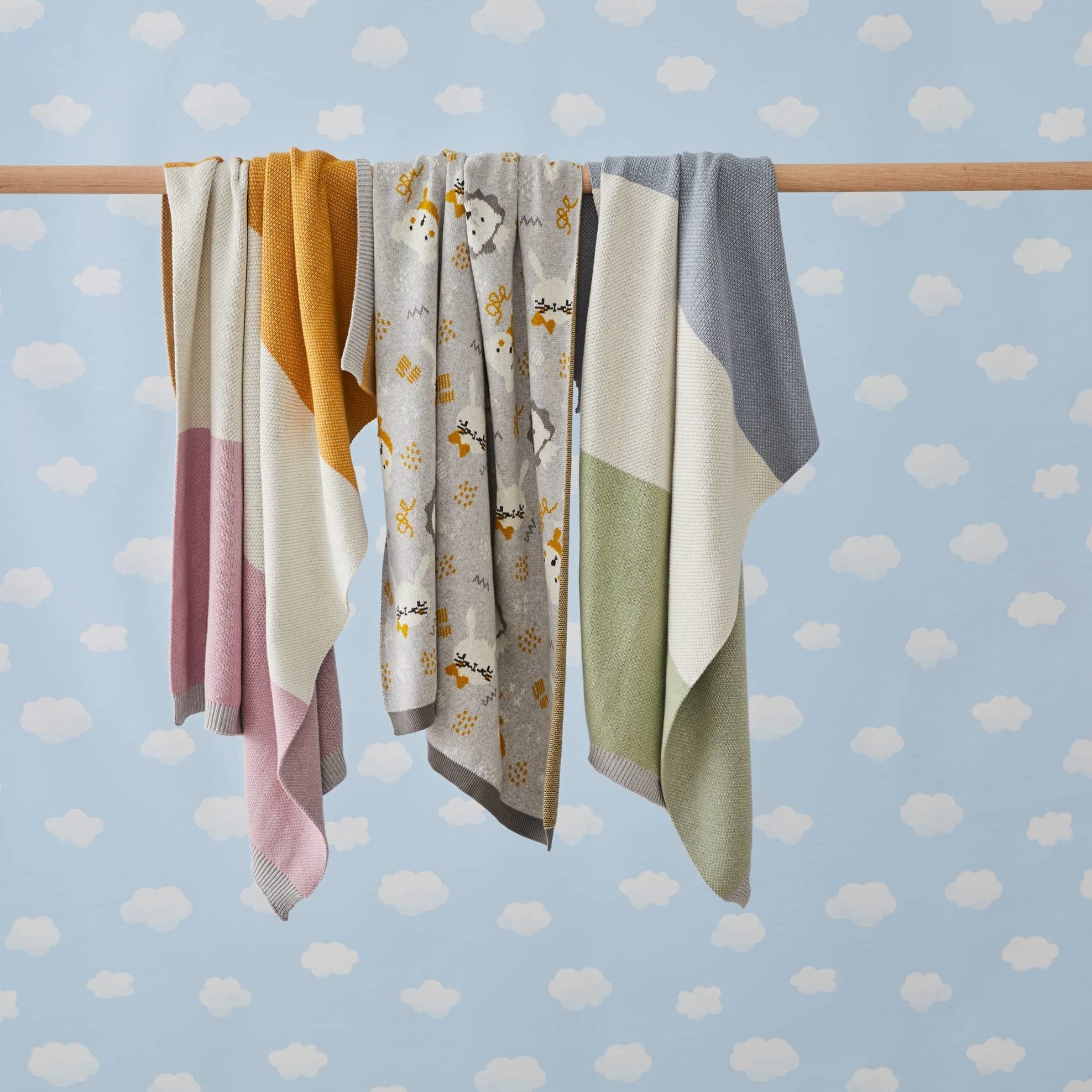 SPECTACULAR BLOCK STRIPE BABY BLANKET – PINK/MUSTARD