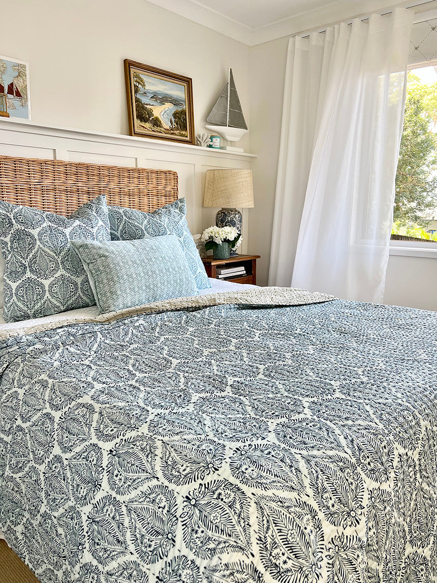 Blue Jaipur Palace Kantha Bedspread & Euro Set 230x267cm