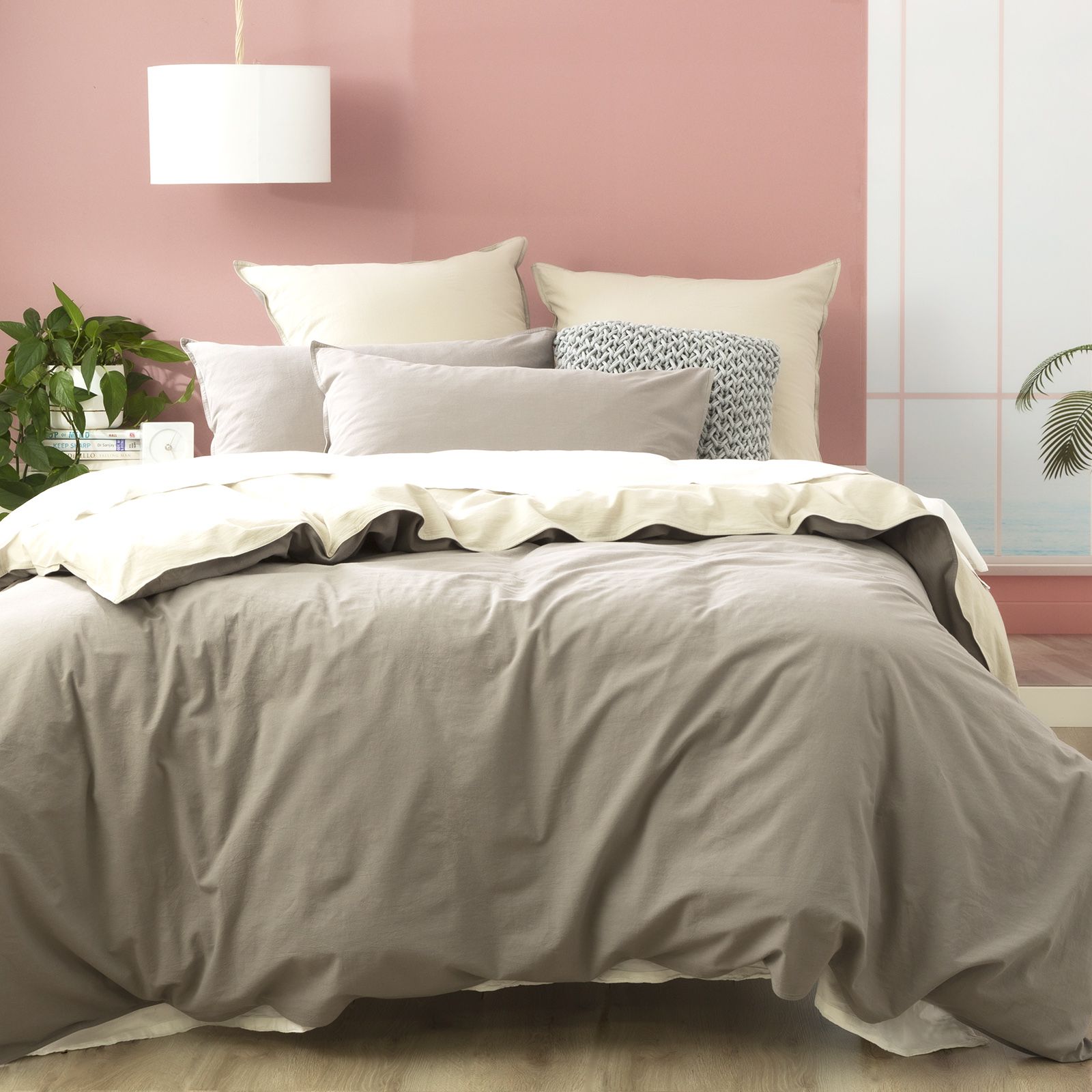 Vintage Stone Washed Reversible Quilt Cover Set QUEEN