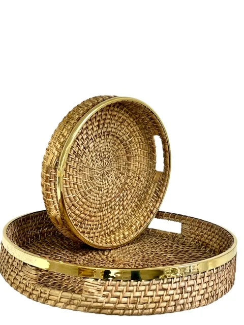 Round Tray St Barts Rattan & Brass