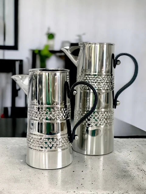 Banded Jug with Black Leather Handle - Small