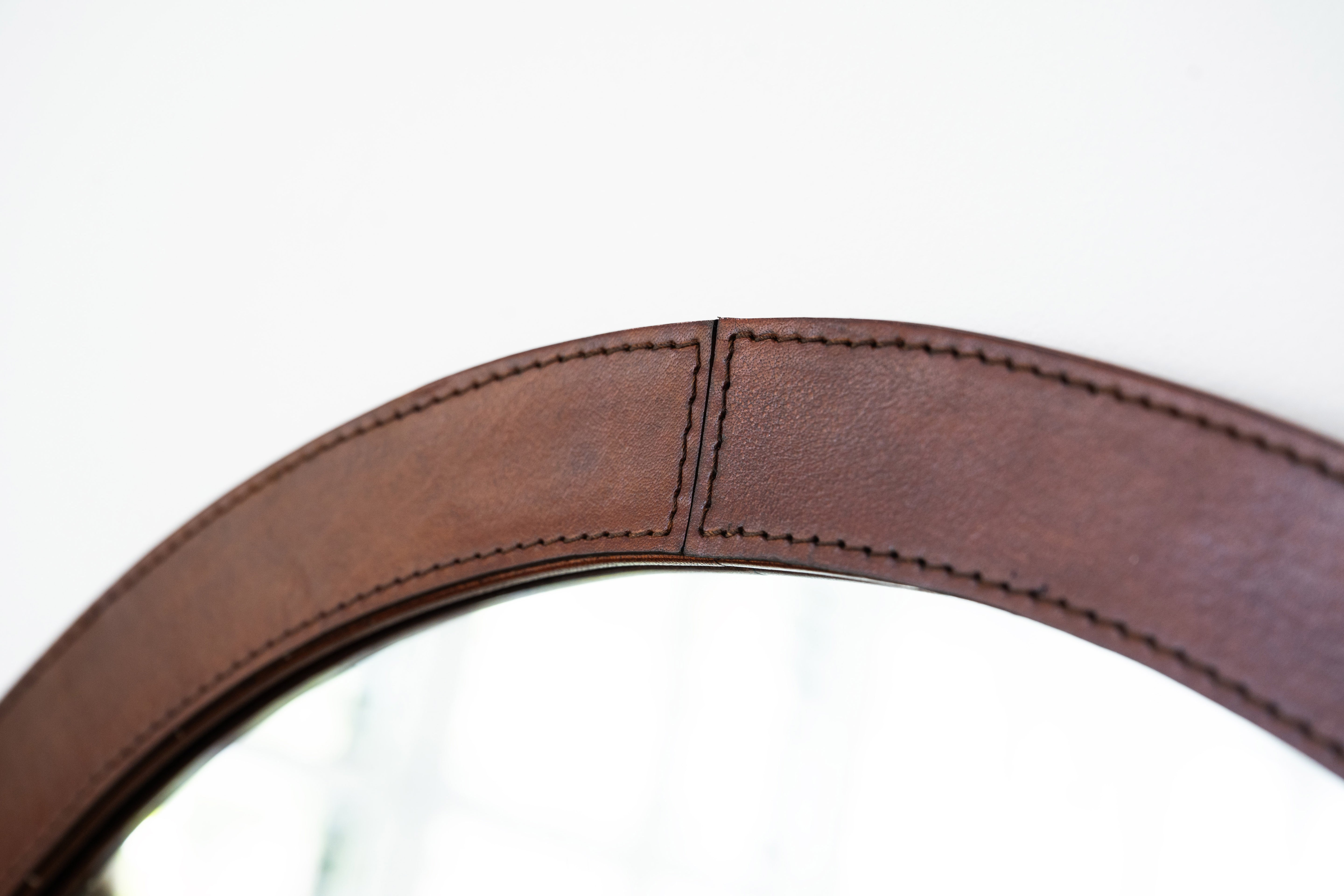 Xenia Round Tan Leather Mirror 89x89