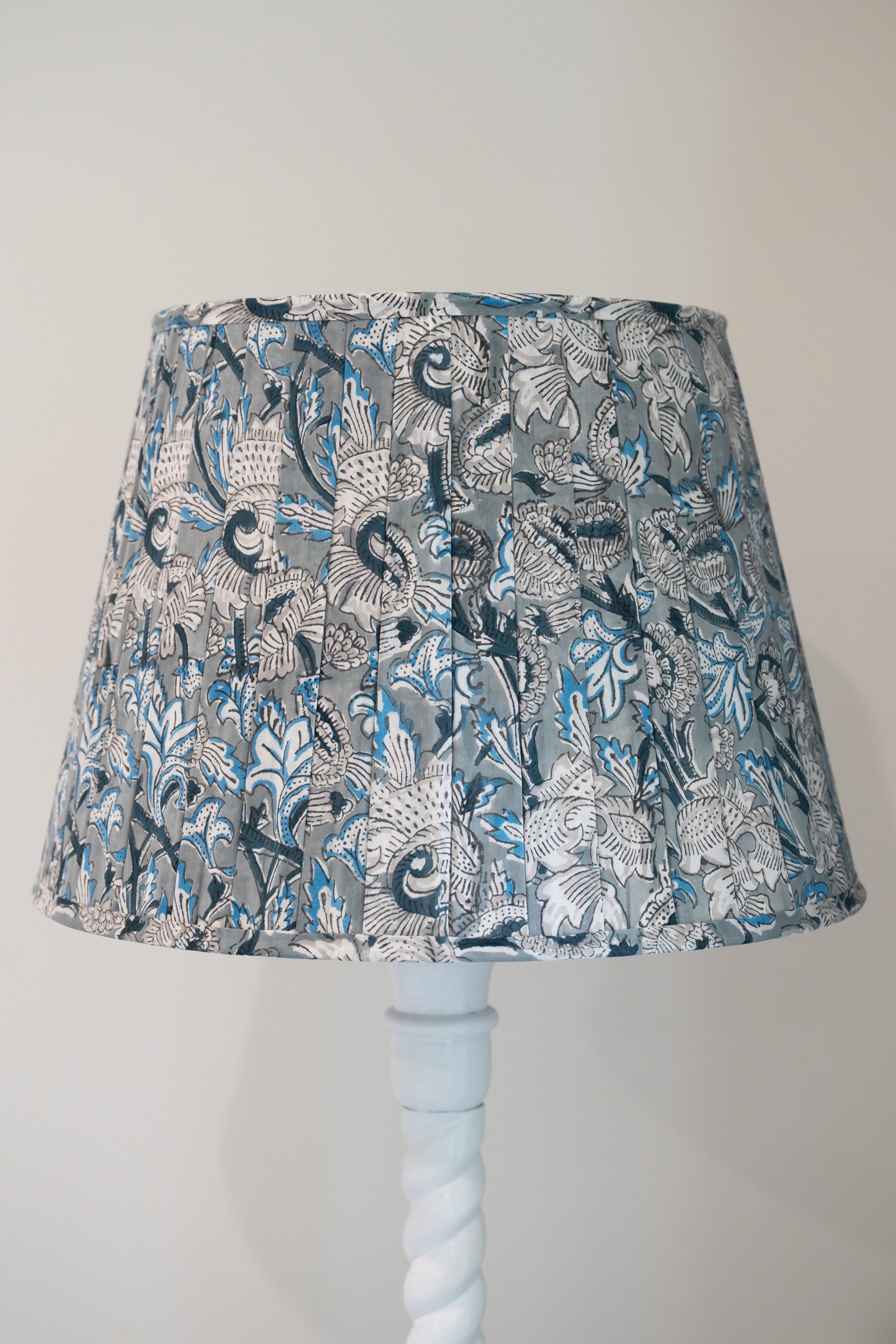 Lamp Shade Block Print Fleur Blue