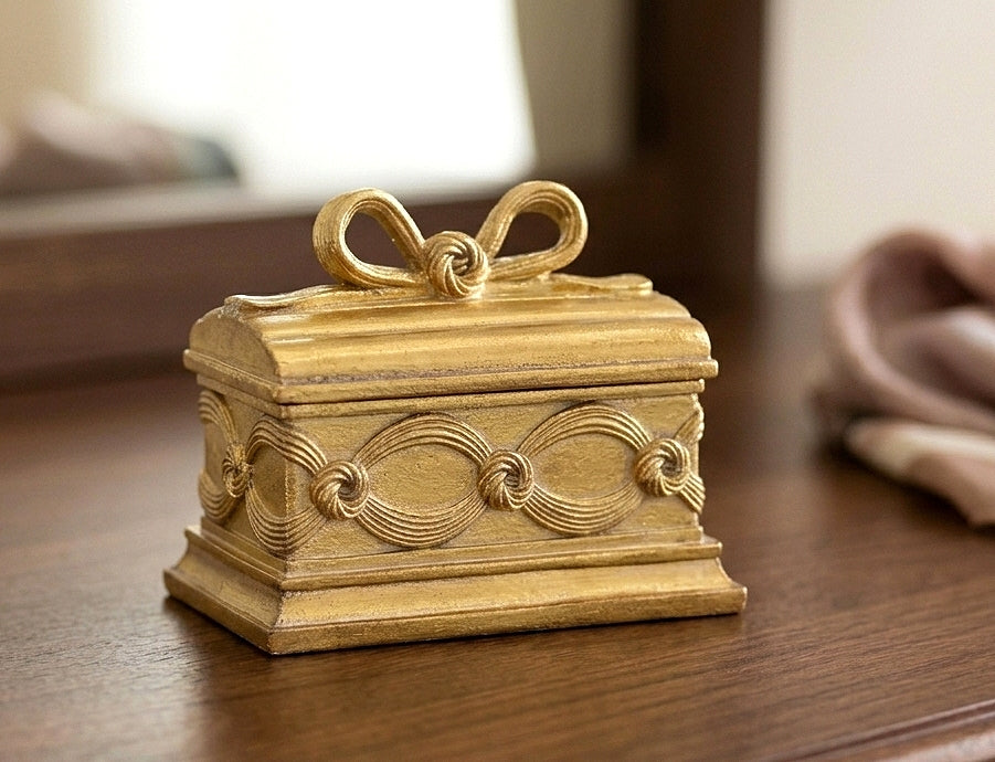 Trinket Box Rectangle Bow Gold