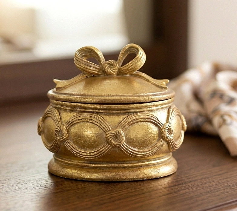 Trinket Box Round Bow Gold