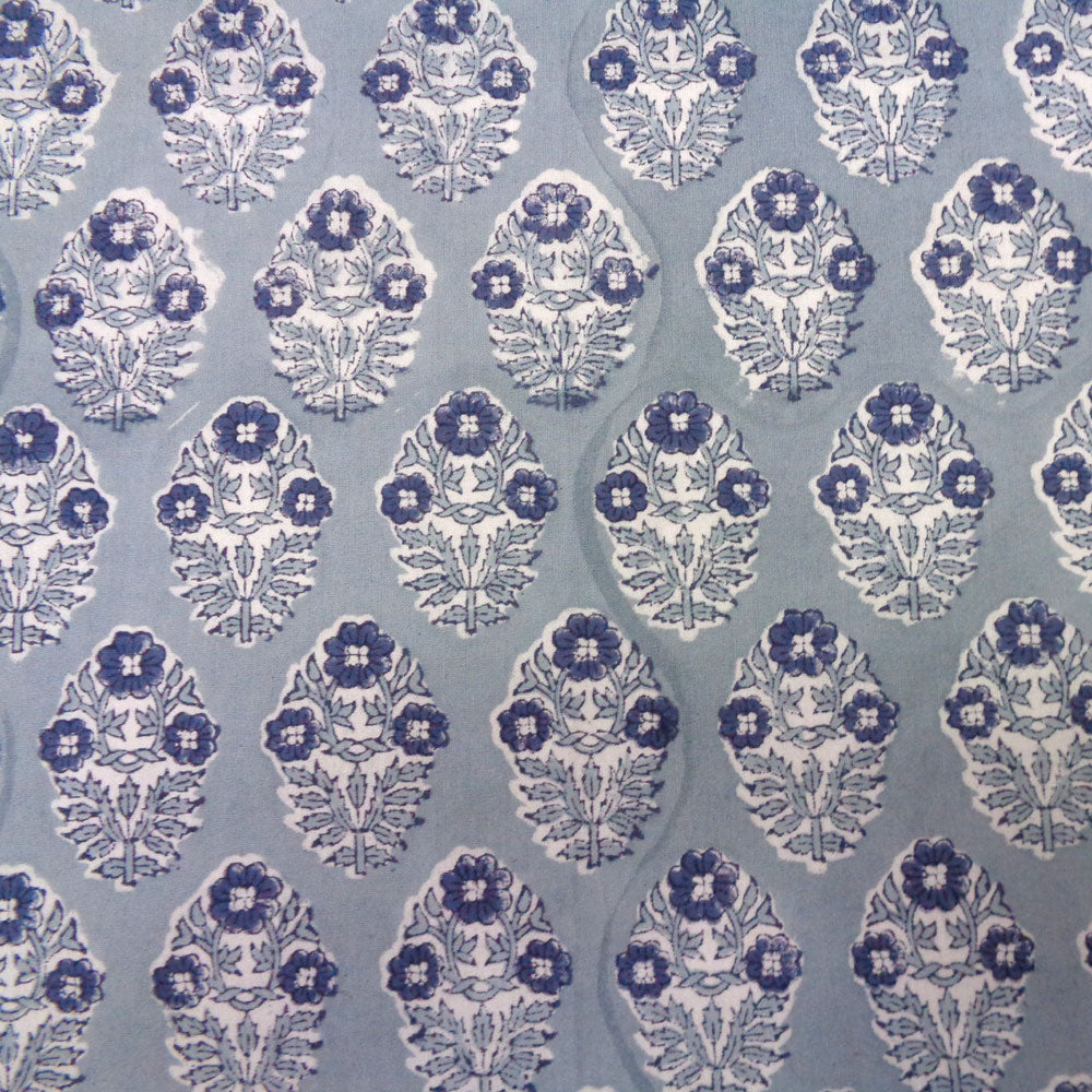 Block Print Tablecloth 180x340cm Starlight Blue Grey