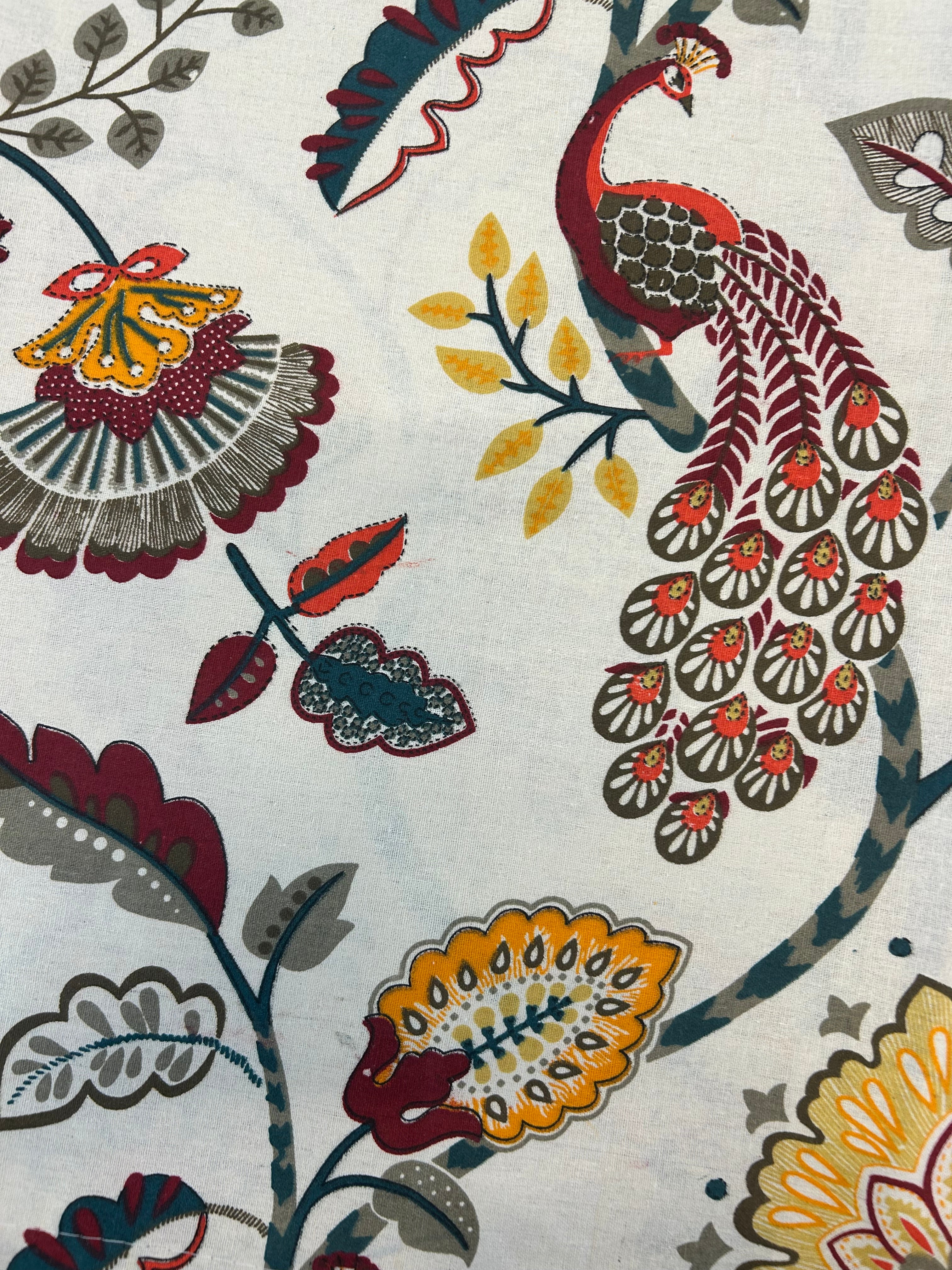 Block Print Pillow Cases Peacock Natural