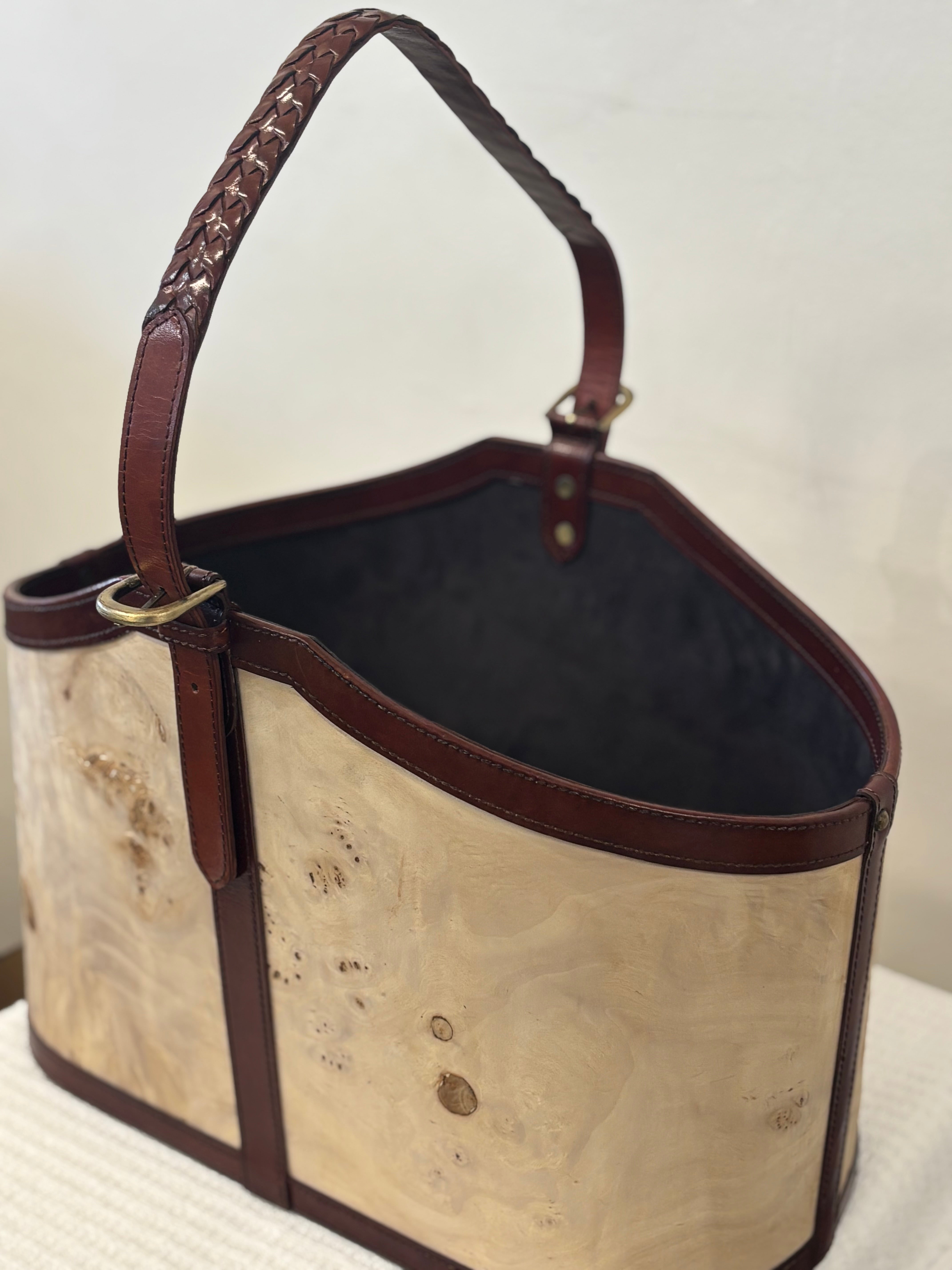 Burl & Leather Magazine Holder