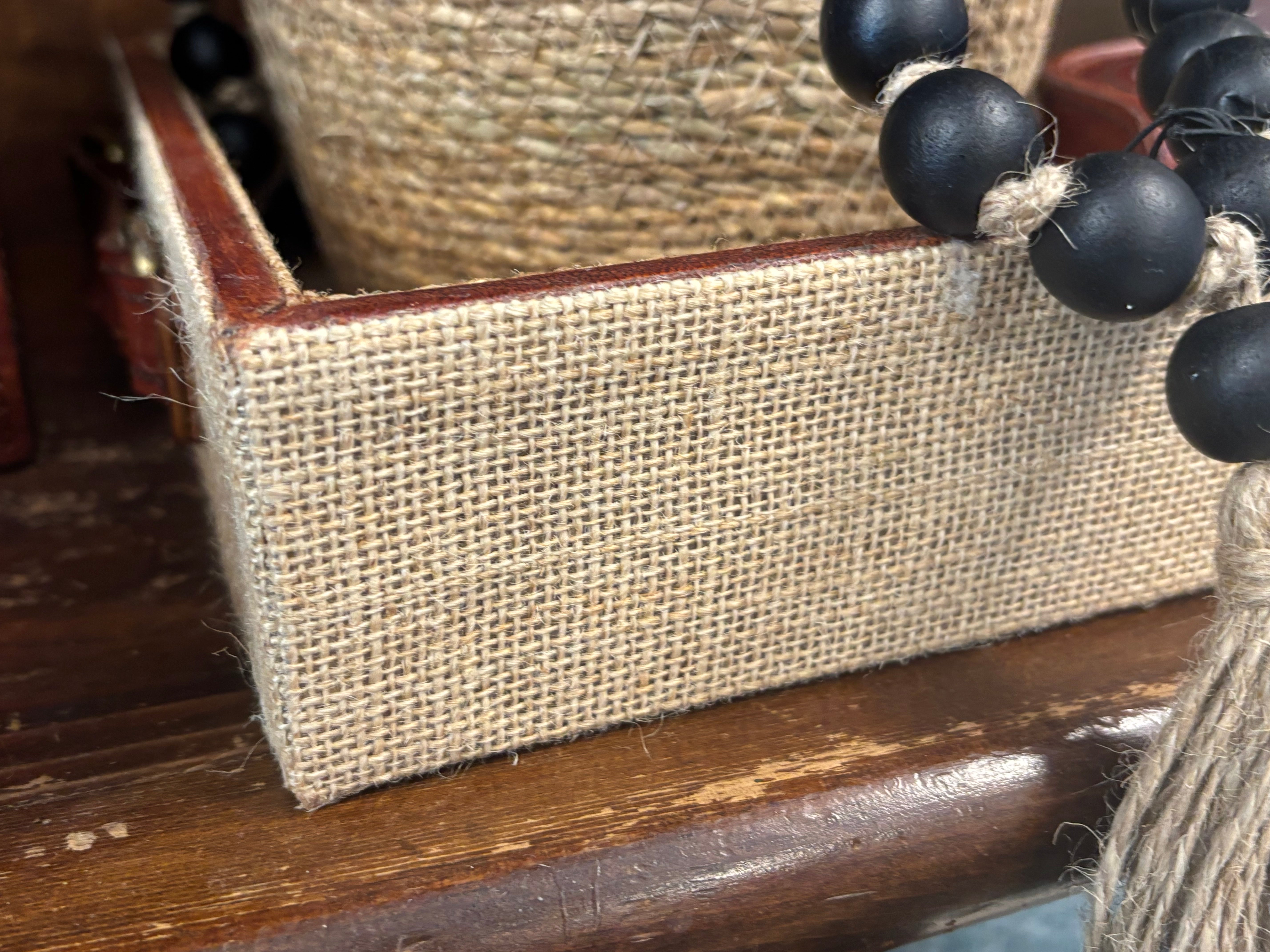 Jute and Leather Tray Large