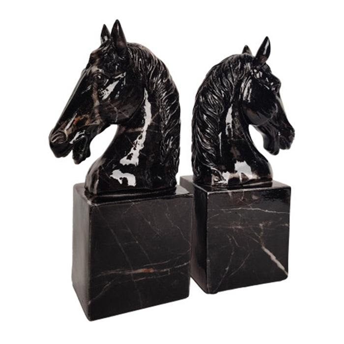 Gates Resin Black Marble horse head Bookends