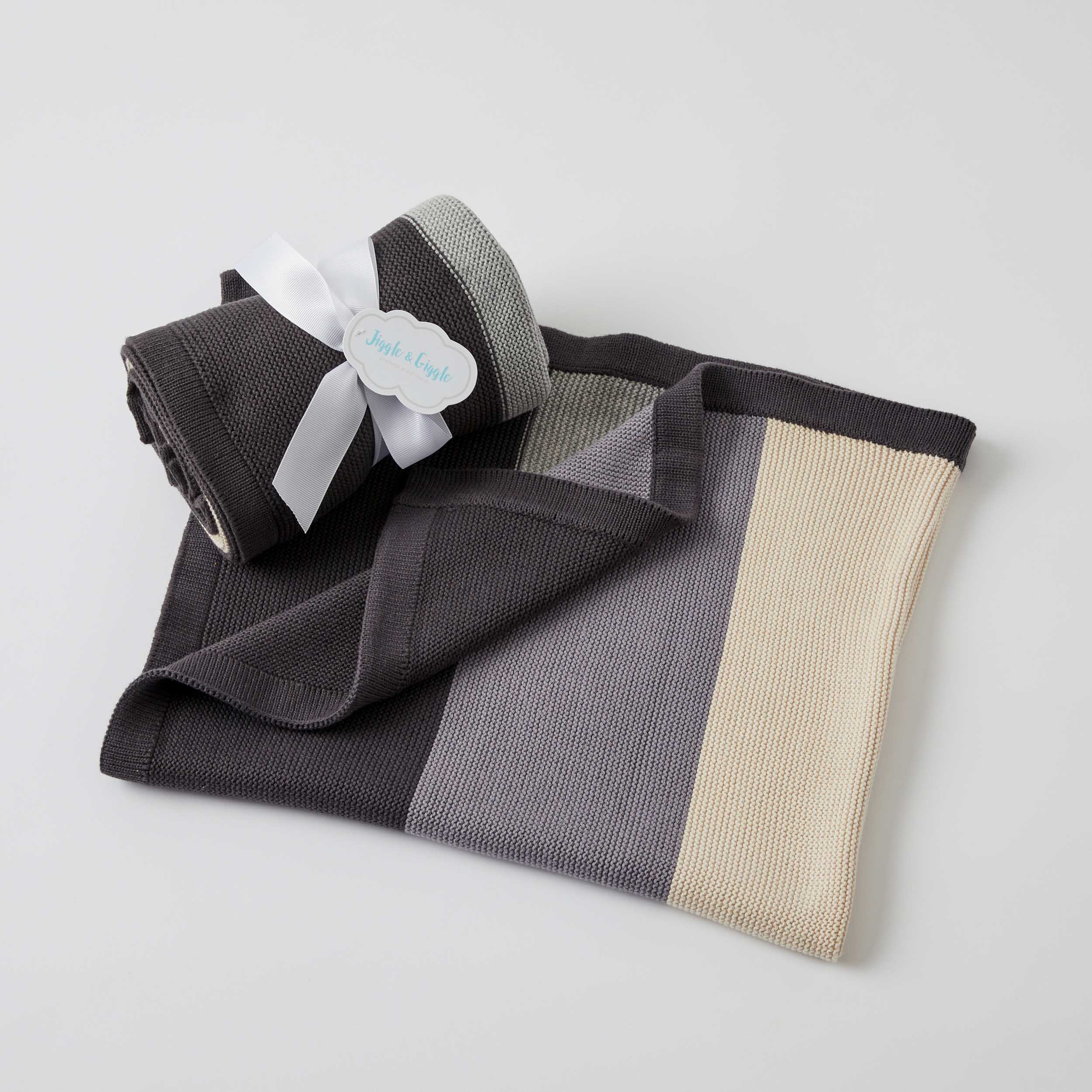 NATURAL BLOCK STRIPE KNIT BABY BLANKET