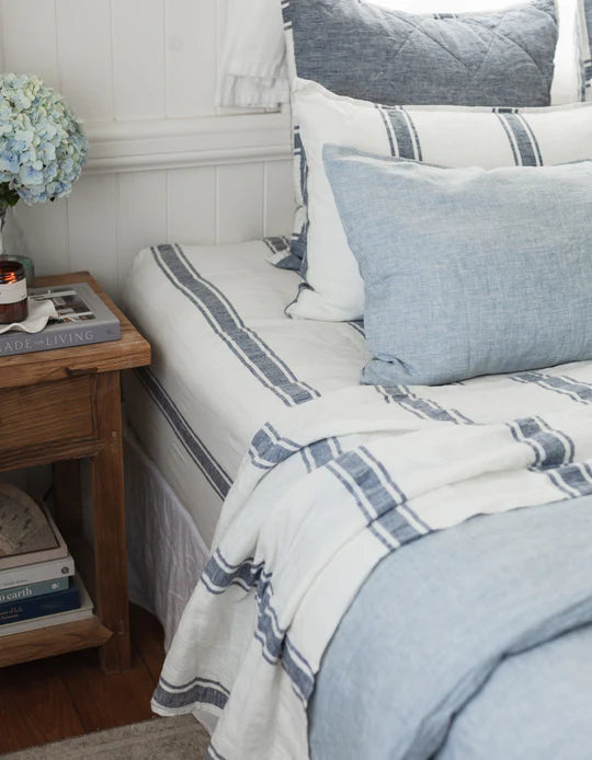 Salt Living Linen King Sheet Set - Indigo Ticking