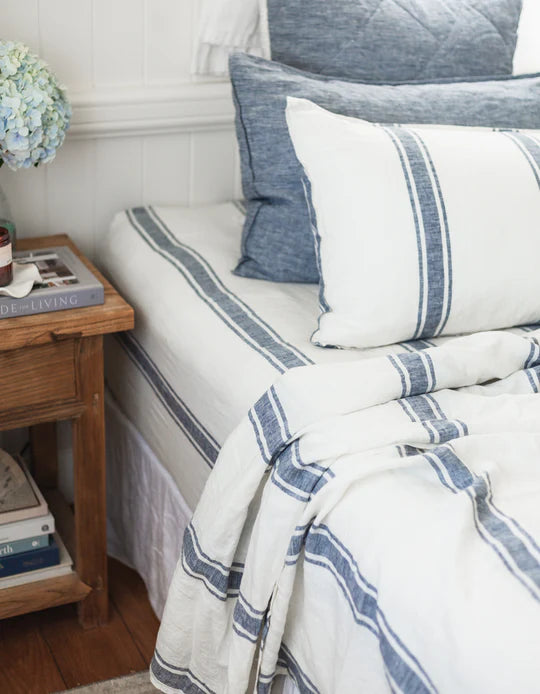 Salt Living Linen King Sheet Set - Indigo Ticking