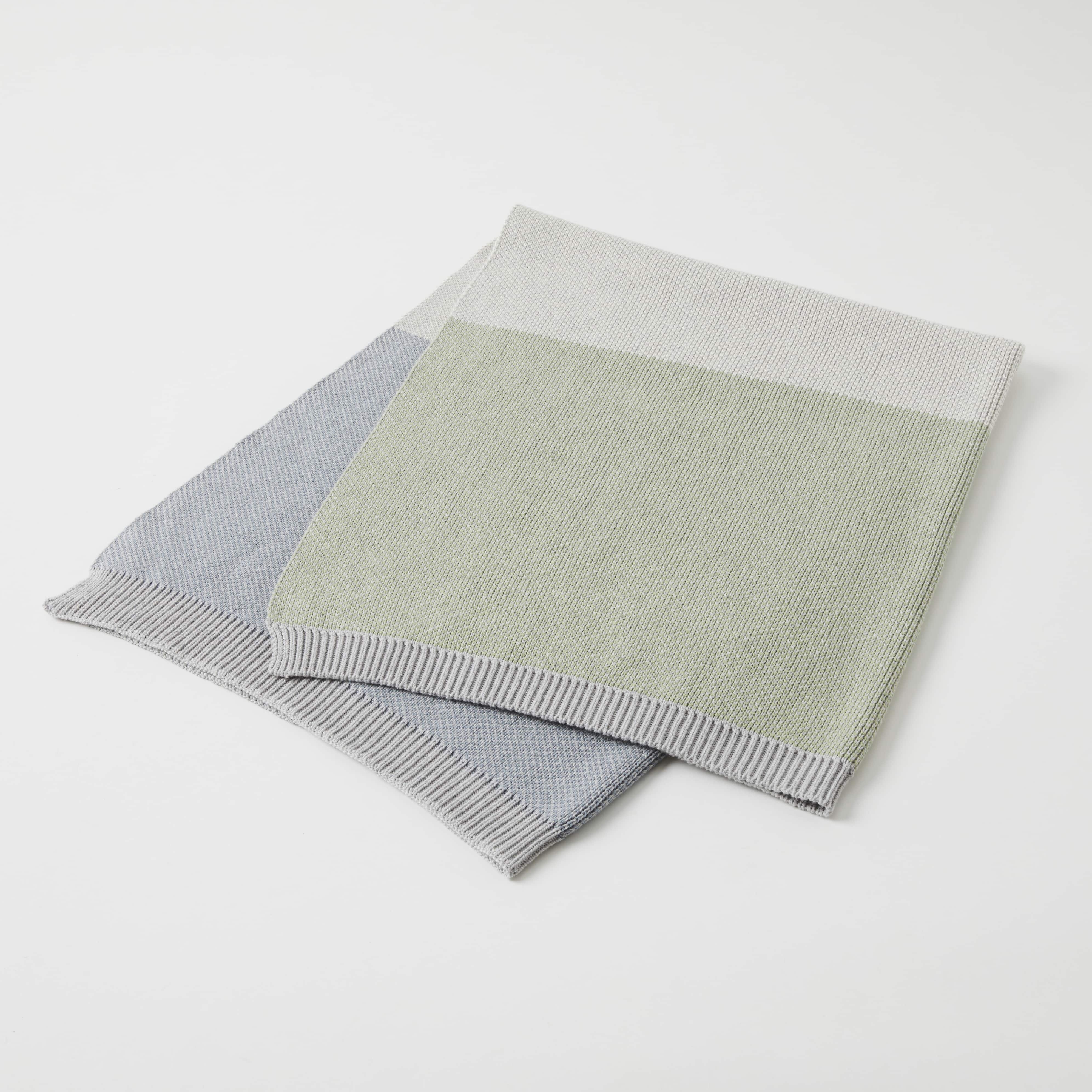 SPECTACULAR BLOCK STRIPE BABY BLANKET – DENIM/SAGE