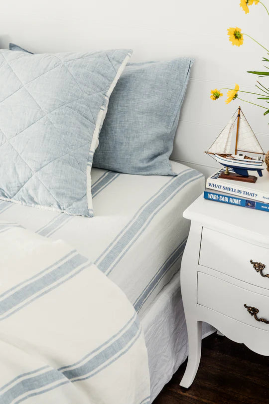 Salt Living Linen King Sheet Set - French Blue Ticking Stripe