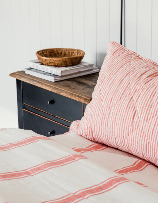 Salt Linen Flat Sheet Queen - Red Coral Ticking Stripe