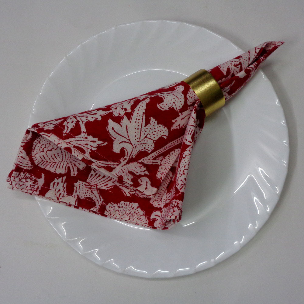 Hand Block Printed Cotton Napkin Amarnath Red Set/4