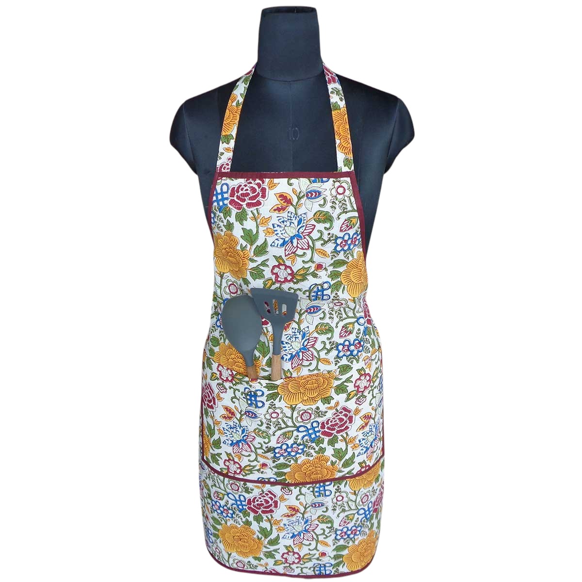 Apron Floral Canvas Block Print