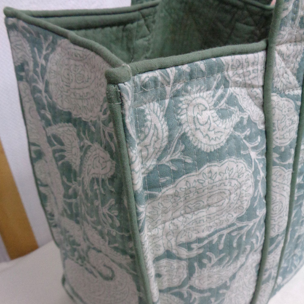 Cotton Quilted Tote Bag Ambi Mineral Blue