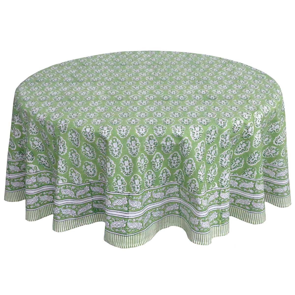 Block Print Round Table Cloth 220cm Boota Celadon