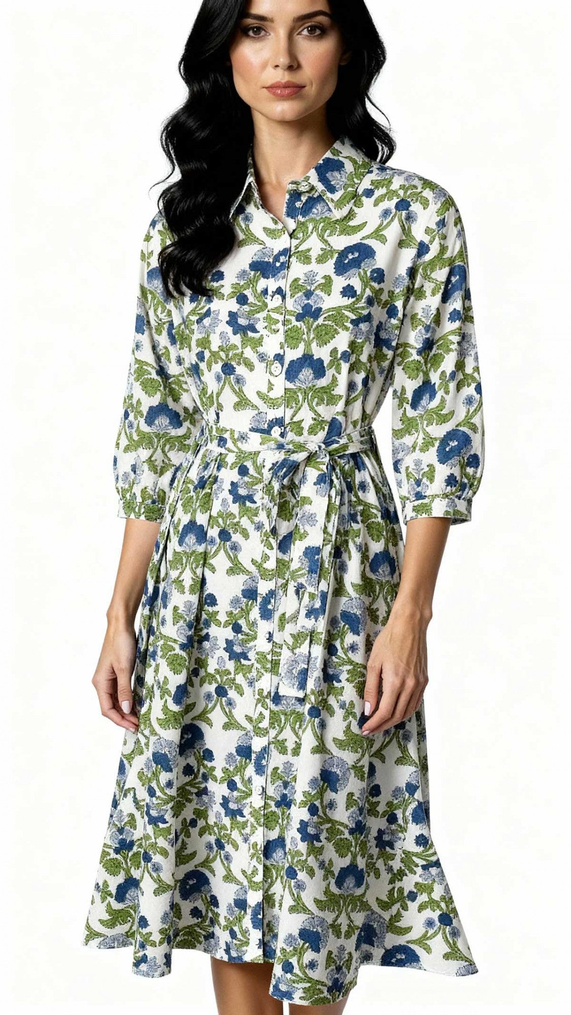 Mabel Shirtdress - Blue and Green Floral