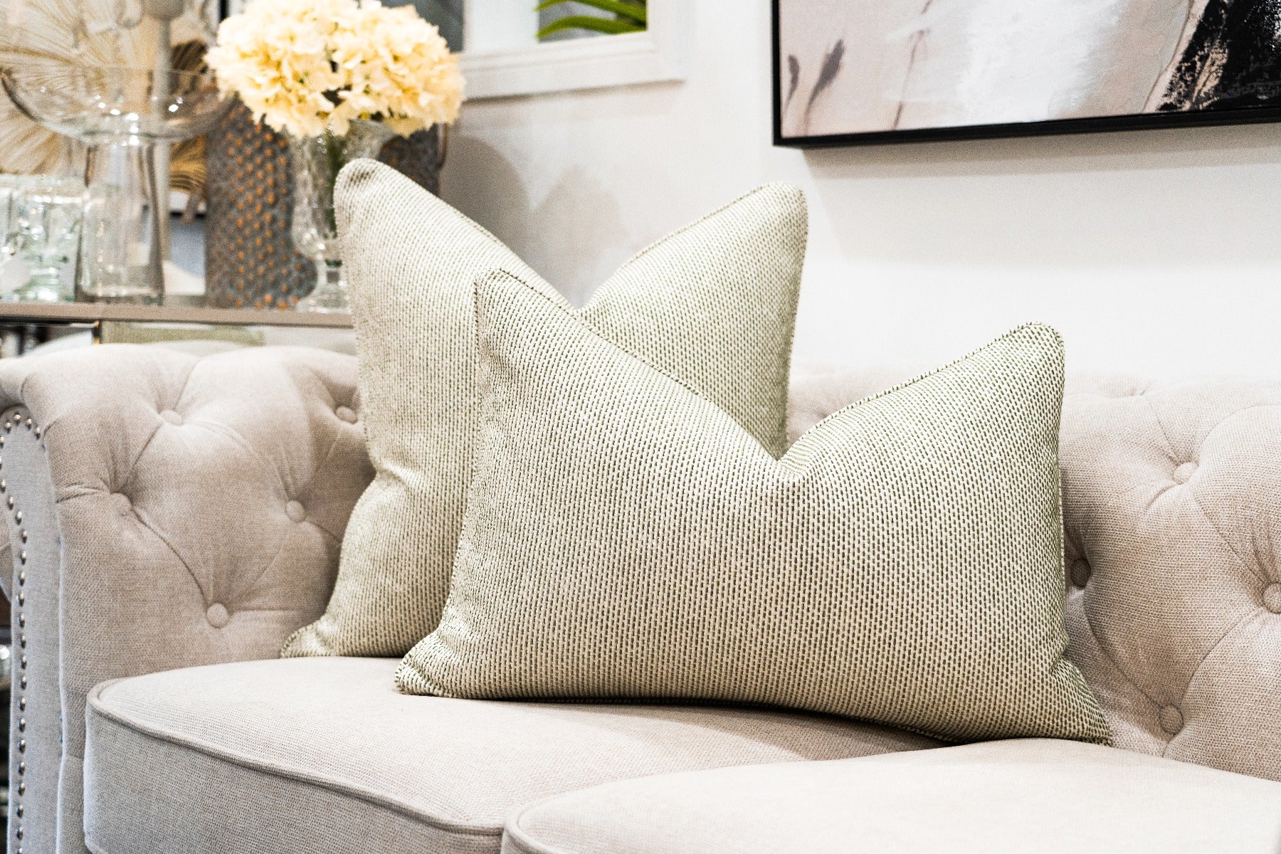 Cushion Victoria 55x55cm Green & White