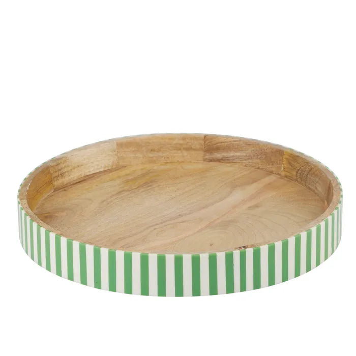 Striped Emerald White Round Tray