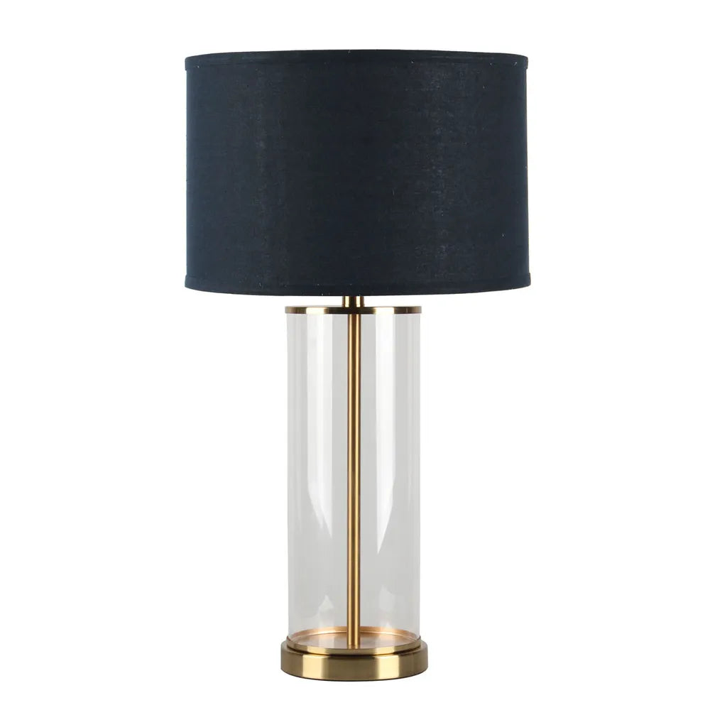 Brass & Glass Lamp w Navy Shade
