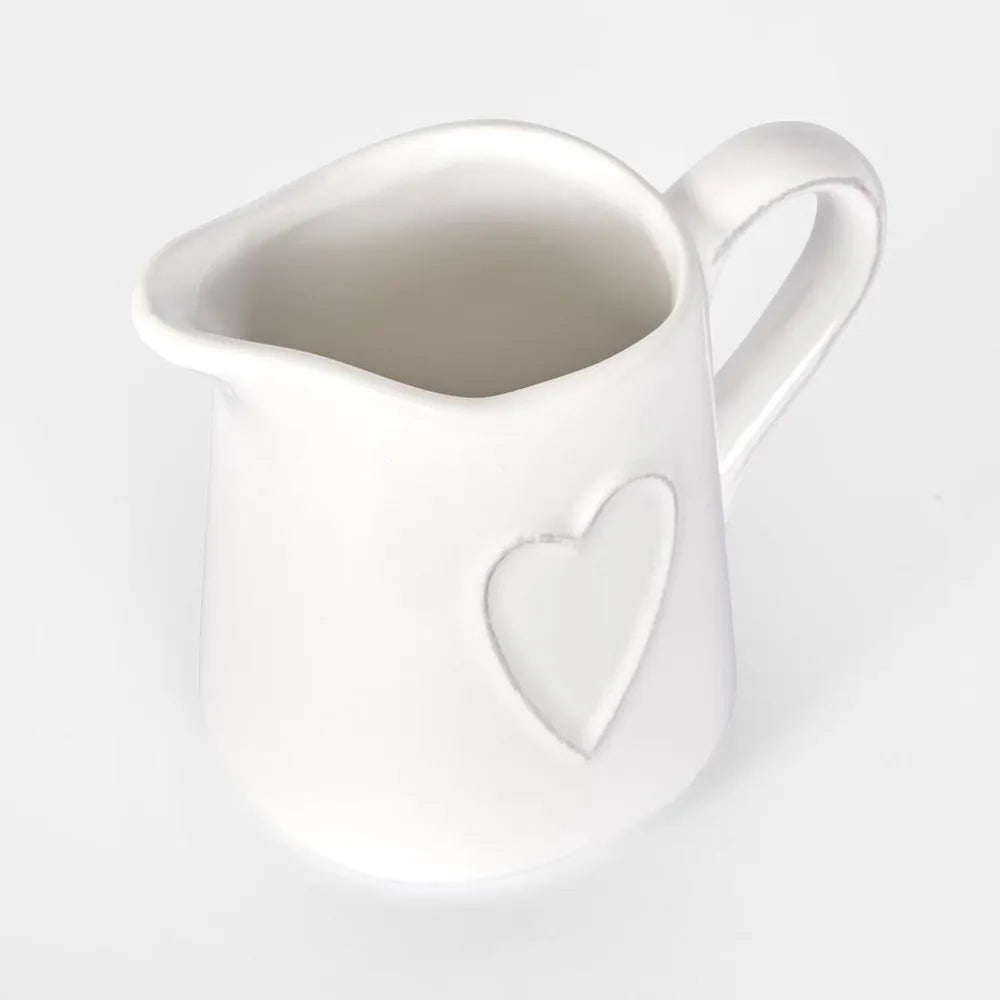 White ceramic pitcher with a heart design Small