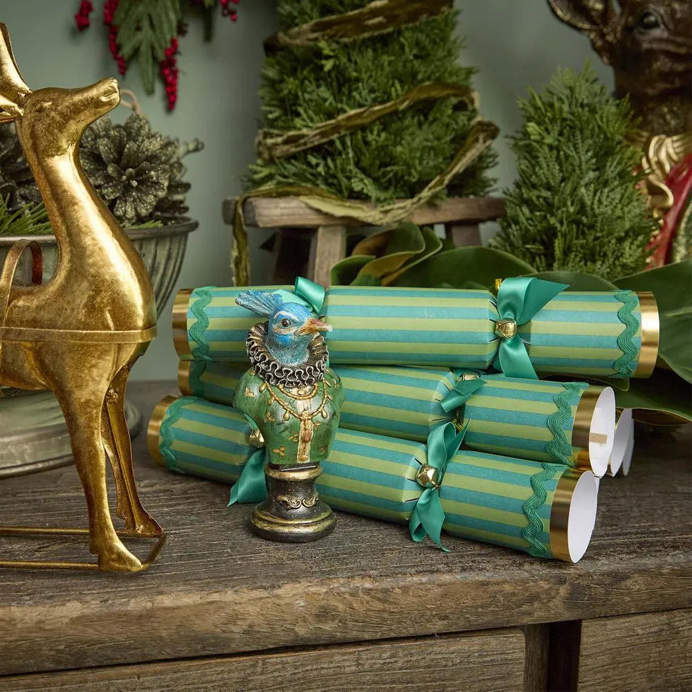 Christmas Bon Bon Green Striped Crackers (Set 6)