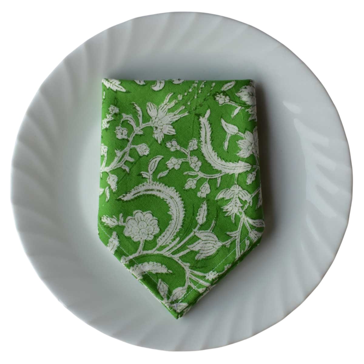 Napkin Block Print Floral Green (Set/4)