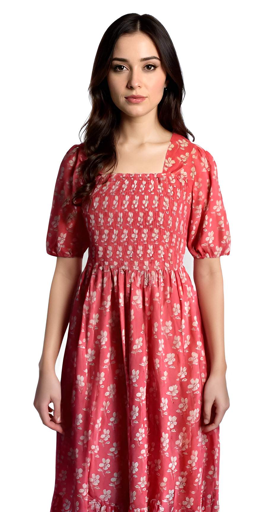 Dress Smocking Pink Floral Blockprint