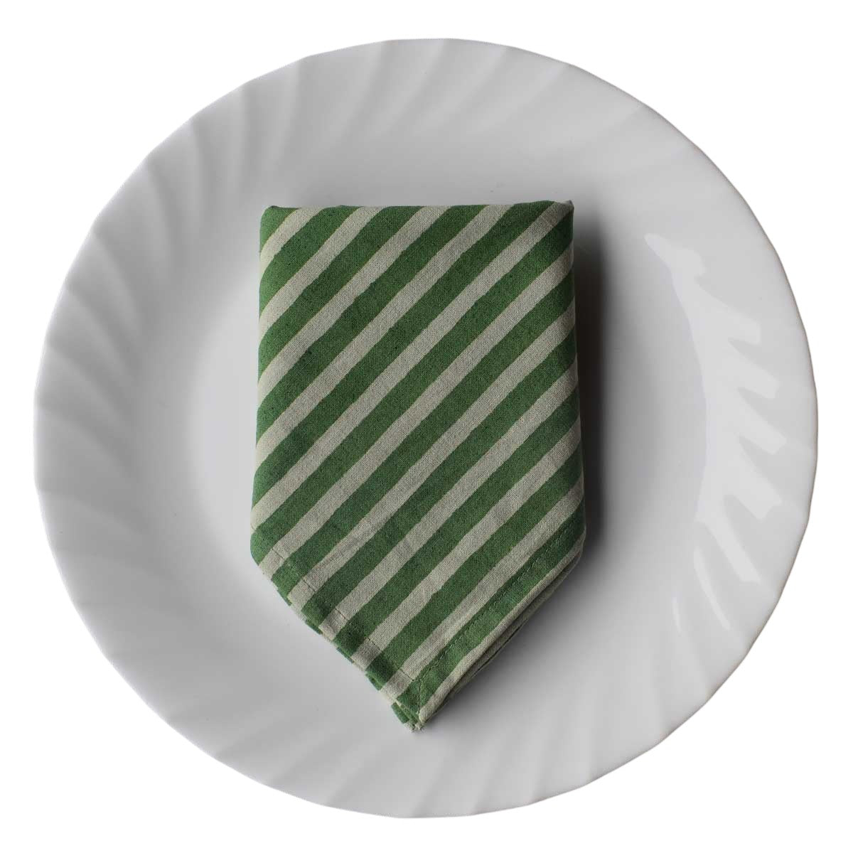 Napkin Block Print Stripe Green Set/4