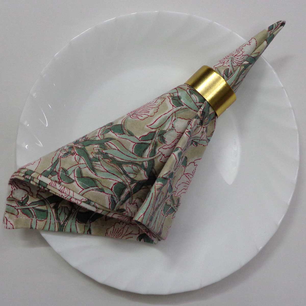 Block Printed Cotton Napkin Bauhaus Beige Set/4