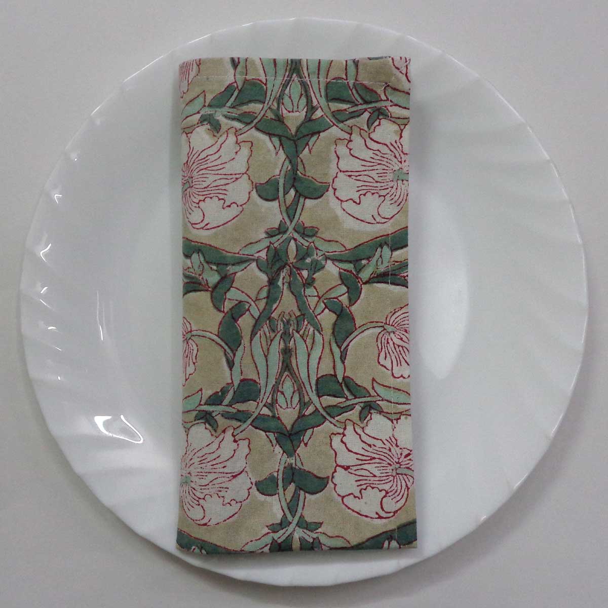 Block Printed Cotton Napkin Bauhaus Beige Set/4