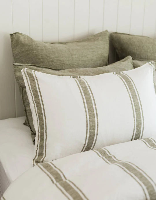 Salt Living Linen King Duvet Cover Set - Kelp Ticking