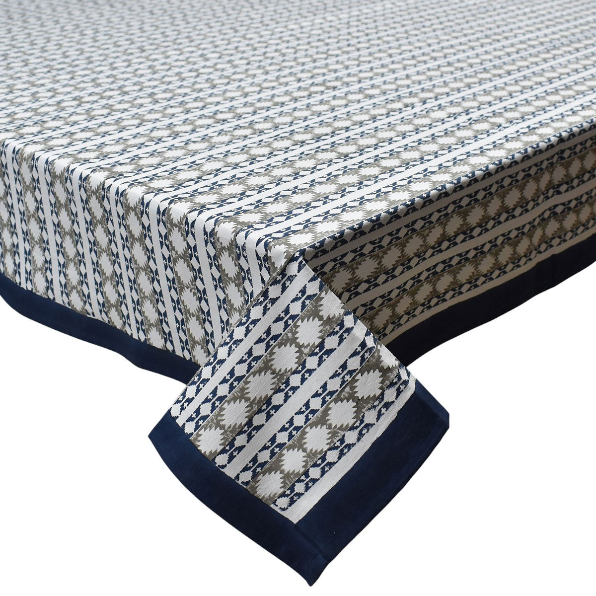 Block Print Tablecloth Nordic Blue Grey 180x270cm