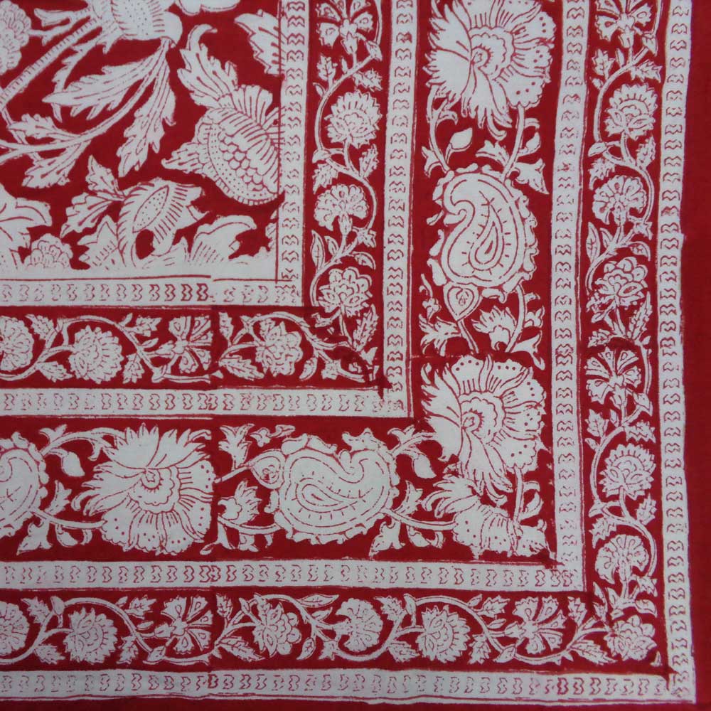Block Print Square Table Cloth 180cm Amaranth Red