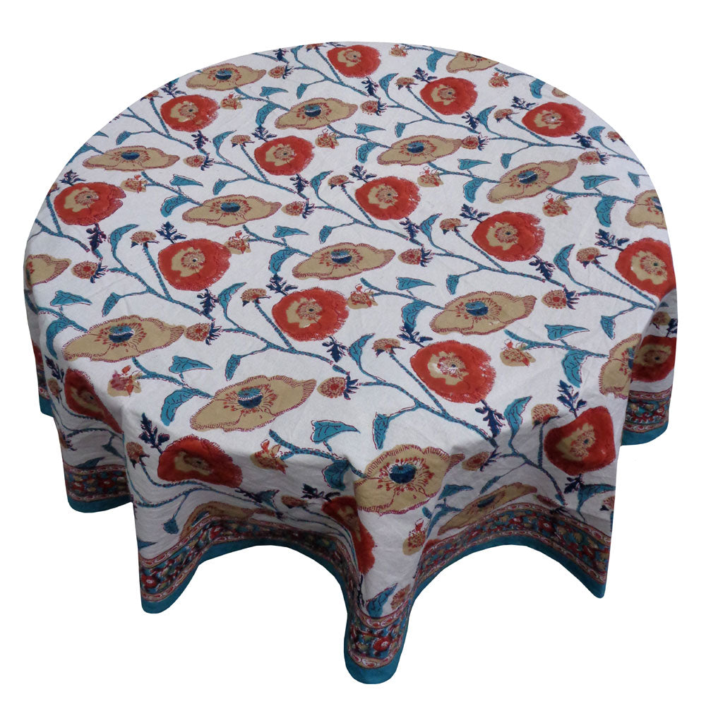 Round Table Cloth Teal Flower Open 180cm