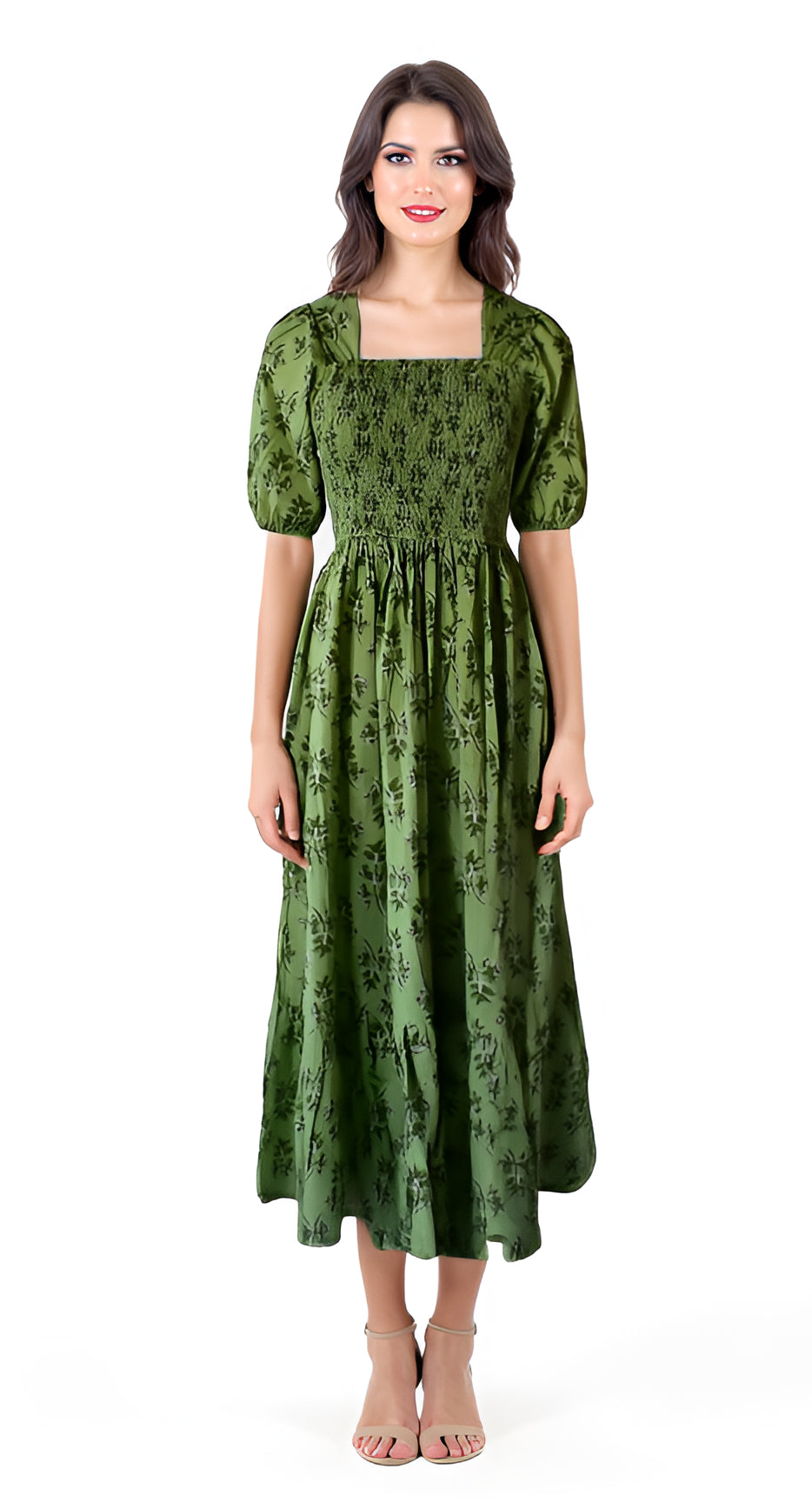 Dress Smocking Print Green