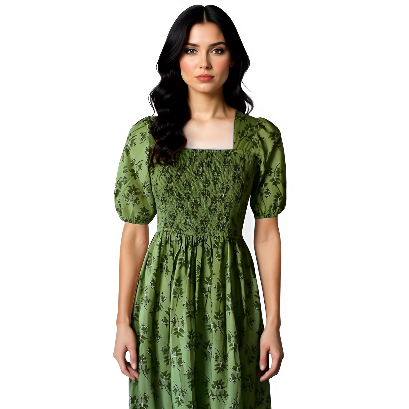 Dress Smocking Print Green