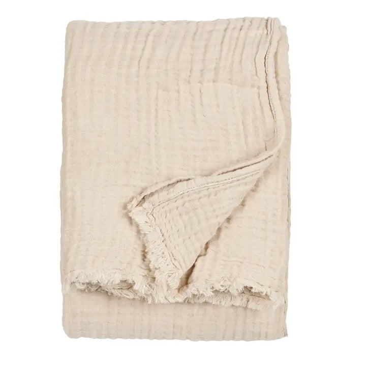 Beige textured blanket on a white background