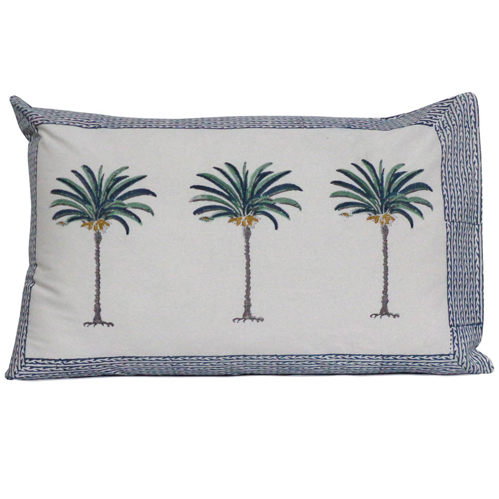Pillowcases Block Print Palm Set/2 Blue