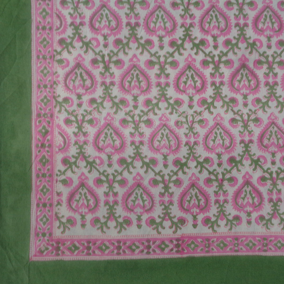 Block Printed Table Cloth 180x340 Pink Green Mogul