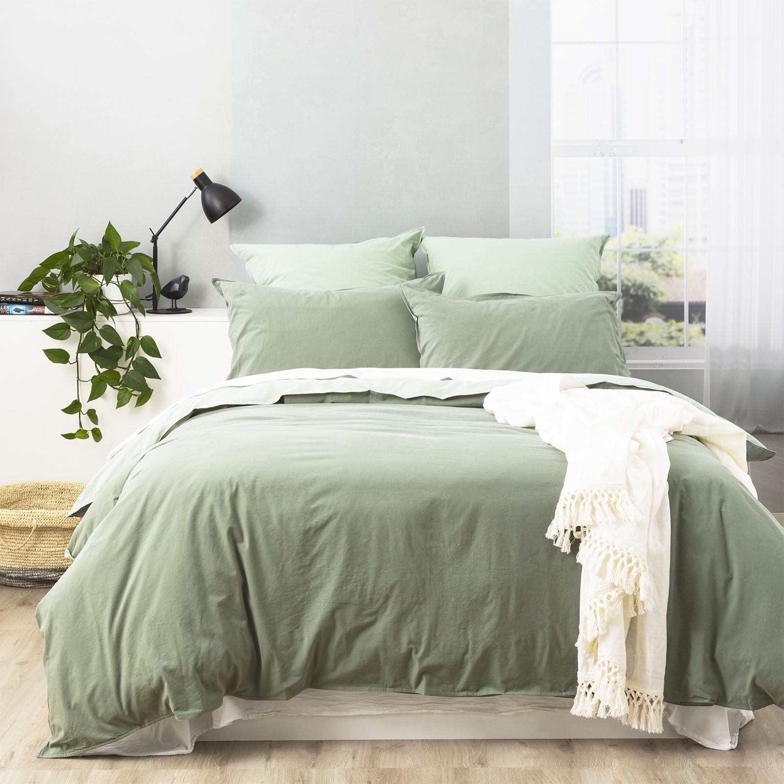 Vintage Stone Washed JUNIPER QUEEN Reversible Quilt Cover Set