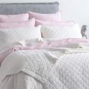 French Linen Quilted Bed Coverlet Set White Queen/King